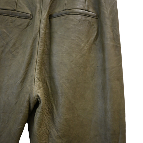 Veronica Beard Seth Moto Pants Size 2 Green Leather High Waist Ankle Zip Tapered - Picture 8 of 12
